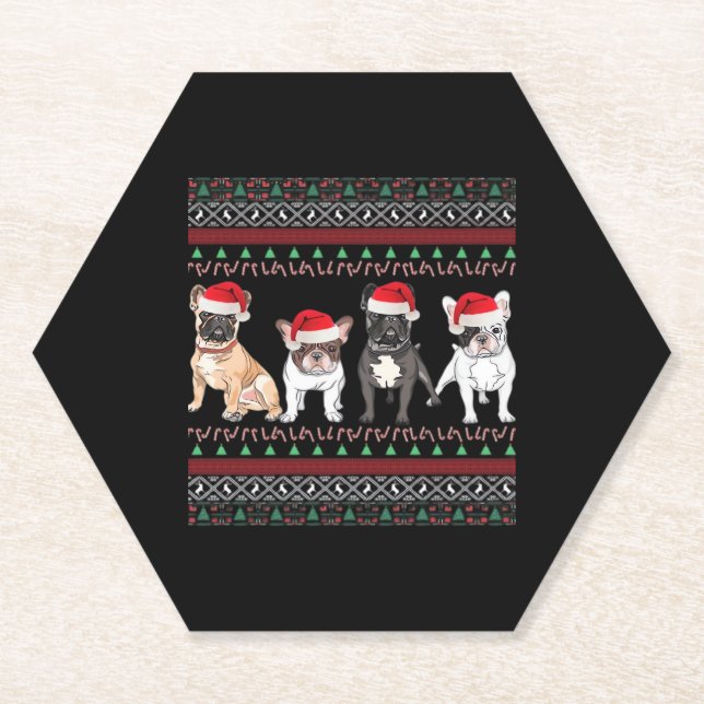 French Bulldog Ugly Christmas Sweater Essential T- Paper Coaster (Front)