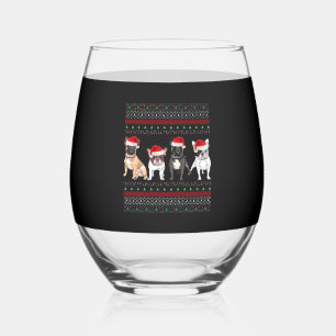 French Bulldog Ugly Christmas Sweater Essential T- Stemless Wine Glass