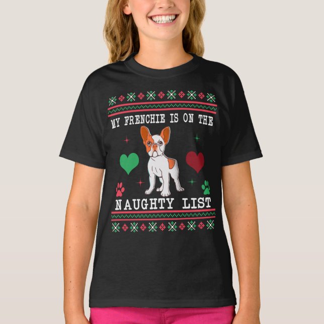 French Bulldog Ugly Christmas Sweater Naughty List (Front)