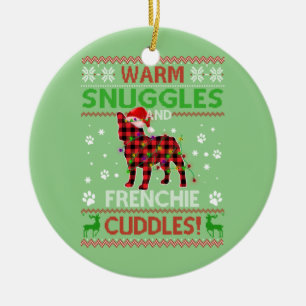 French Bulldog Ugly Christmas Sweater Xmas Pajama Ceramic Tree Decoration