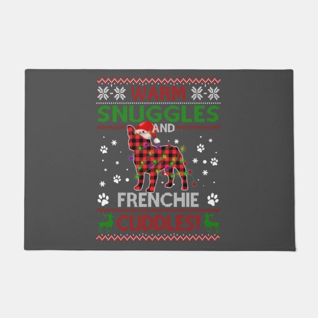 French Bulldog Ugly Christmas Sweater Xmas Pajama Doormat (Front)