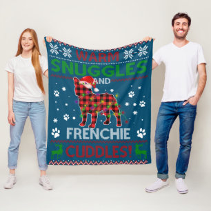 French Bulldog Ugly Christmas Sweater Xmas Pajama Fleece Blanket