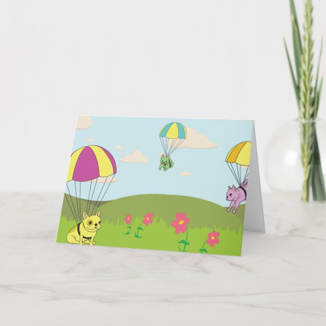 French Bulldog Umbrella Fun Thank You Card (Front)