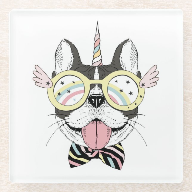 French Bulldog Unicorn Glass Coaster (Front)