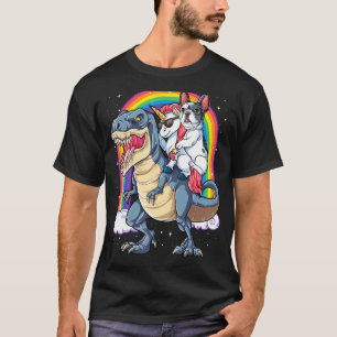 French Bulldog Unicorn Riding Dinosaur Rex Girls T-Shirt