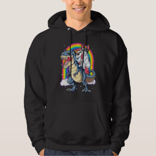 French Bulldog Unicorn Riding Dinosaur T Rex Girl Hoodie