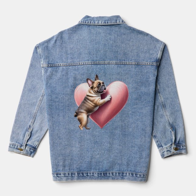French Bulldog Valentine's Day French Bulldog Denim Jacket (Back)