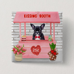 French Bulldog Valentine's Day Kissing Booth 15 Cm Square Badge