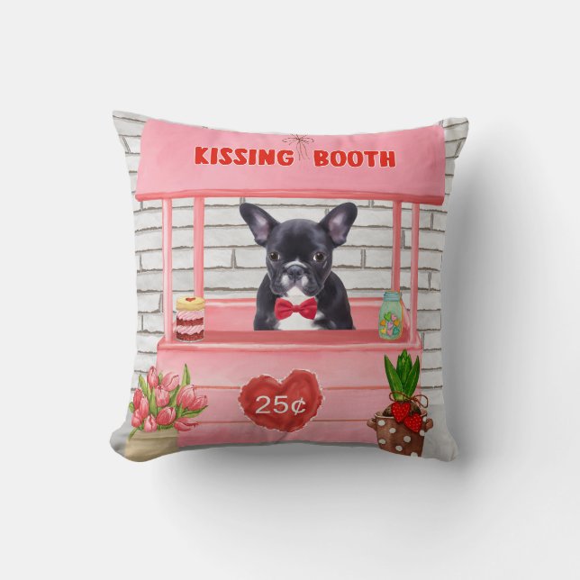 French Bulldog Valentine's Day Kissing Booth  Cushion (Front)