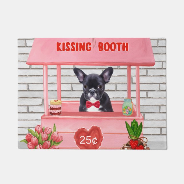 French Bulldog Valentine's Day Kissing Booth Doormat (Front)