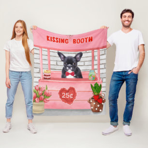 French Bulldog Valentine's Day Kissing Booth Fleece Blanket