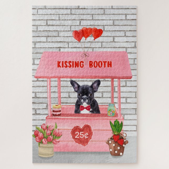 French Bulldog Valentine's Day Kissing Booth Jigsaw Puzzle (Vertical)