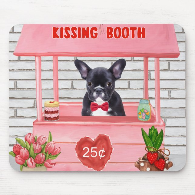 French Bulldog Valentine's Day Kissing Booth Mouse Mat (Front)