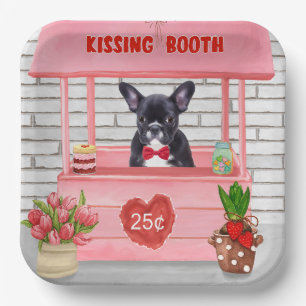 French Bulldog Valentine's Day Kissing Booth Paper Plate