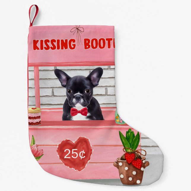 French Bulldog Valentine's Day Kissing Booth Small Christmas Stocking (Front)