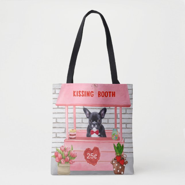 French Bulldog Valentine's Day Kissing Booth Tote Bag (Front)
