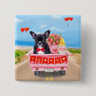 French Bulldog Valentine's Day Truck 15 Cm Square Badge