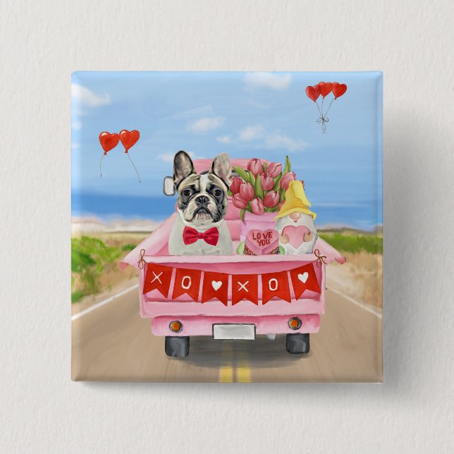 French Bulldog Valentine's Day Truck 15 Cm Square Badge (Front)