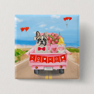 French Bulldog Valentine's Day Truck 15 Cm Square Badge