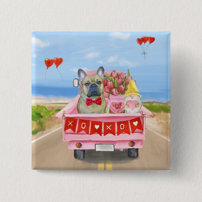 French Bulldog Valentine's Day Truck 15 Cm Square Badge (Front)