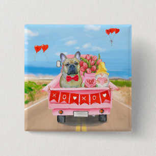 French Bulldog Valentine's Day Truck 15 Cm Square Badge
