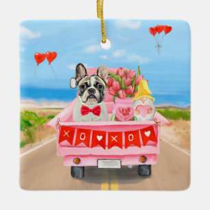 French Bulldog Valentine's Day Truck Ceramic Ornament