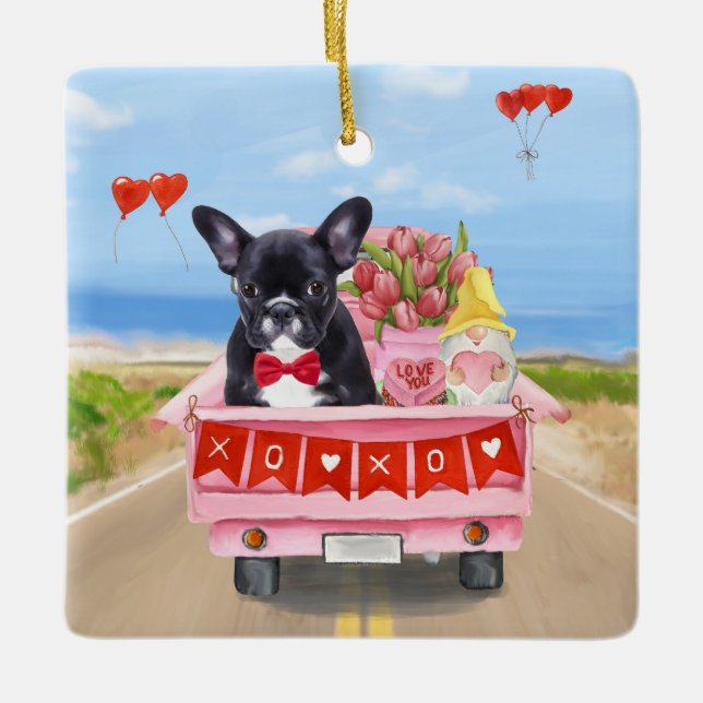 French Bulldog Valentine's Day Truck Ceramic Ornament (Front)