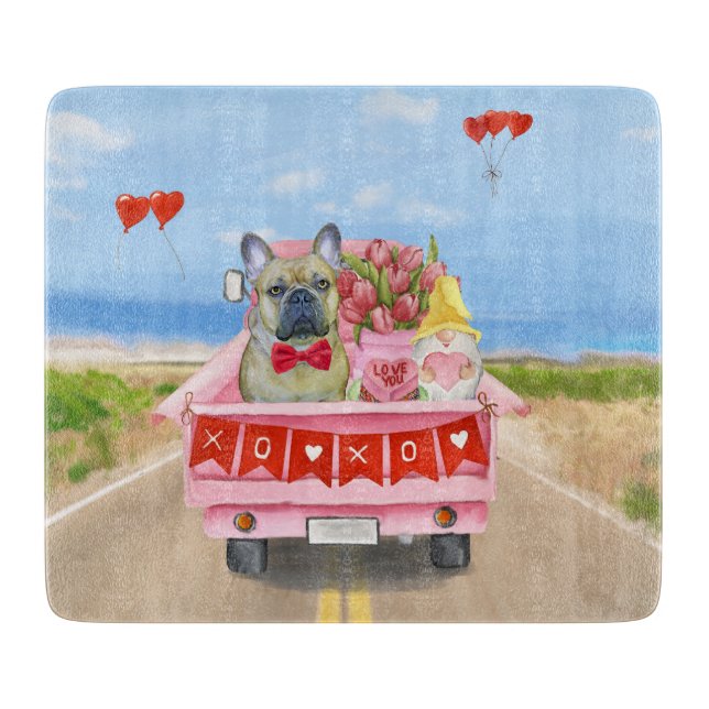 French Bulldog Valentine's Day Truck Cutting Board (Front)