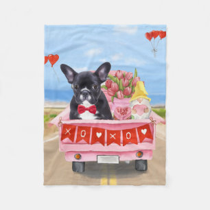 French Bulldog Valentine's Day Truck Fleece Blanket