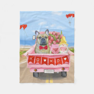 French Bulldog Valentine's Day Truck Fleece Blanket