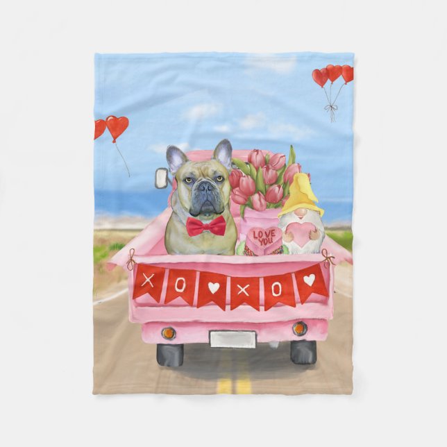 French Bulldog Valentine's Day Truck Fleece Blanket (Front)