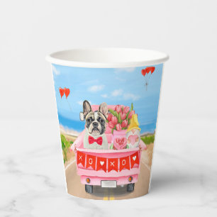 French Bulldog Valentine's Day Truck Paper Cups