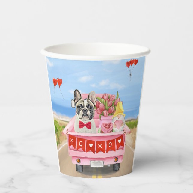 French Bulldog Valentine's Day Truck Paper Cups (Front)