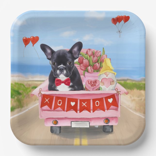 French Bulldog Valentine's Day Truck Paper Plate (Front)