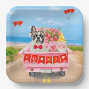 French Bulldog Valentine's Day Truck Paper Plate