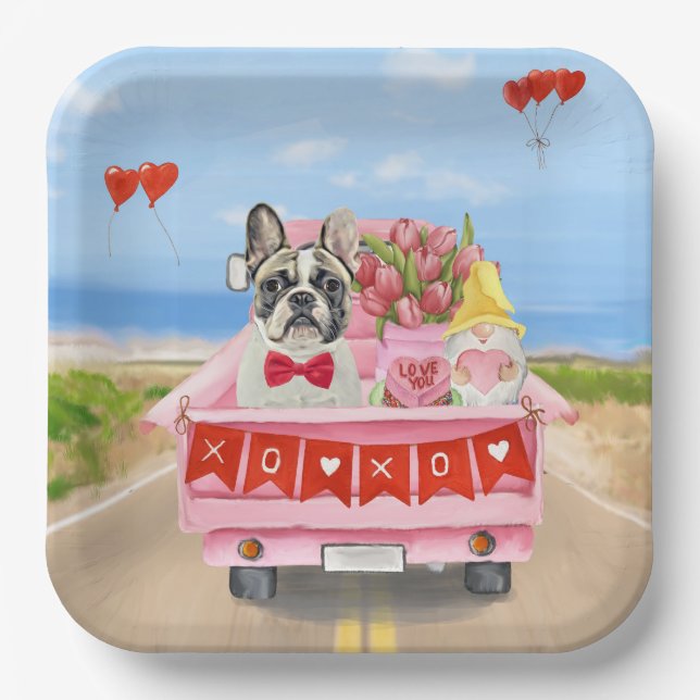 French Bulldog Valentine's Day Truck Paper Plate (Front)