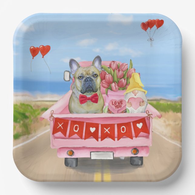 French Bulldog Valentine's Day Truck Paper Plate (Front)