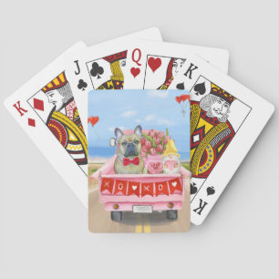 French Bulldog Valentine's Day Truck  Playing Cards