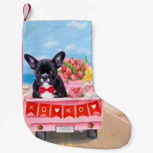 French Bulldog Valentine's Day Truck Small Christmas Stocking