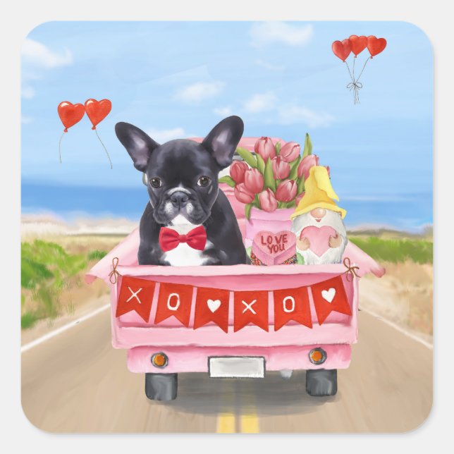 French Bulldog Valentine's Day Truck Square Sticker (Front)