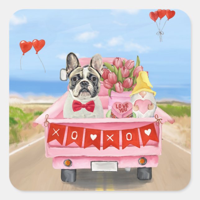 French Bulldog Valentine's Day Truck Square Sticker (Front)