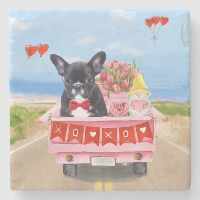 French Bulldog Valentine's Day Truck Stone Coaster (Front)
