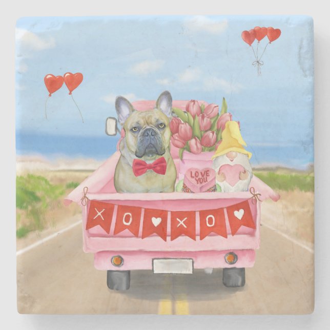 French Bulldog Valentine's Day Truck Stone Coaster (Front)