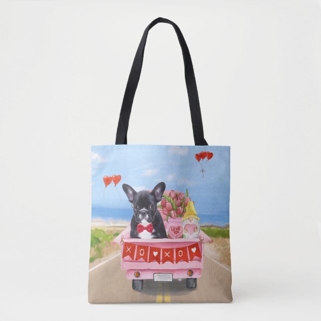 French Bulldog Valentine's Day Truck Tote Bag (Front)