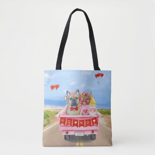 French Bulldog Valentine's Day Truck Tote Bag (Front)