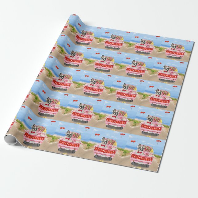 French Bulldog Valentine's Day Truck Wrapping Paper (Unrolled)