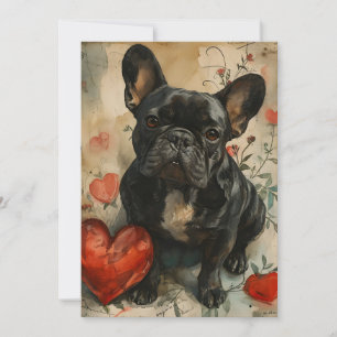 French Bulldog Valentine's Day Vintage  Holiday Card
