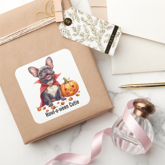 French Bulldog Vampire Halloween Watercolor Square Sticker (Gifting)