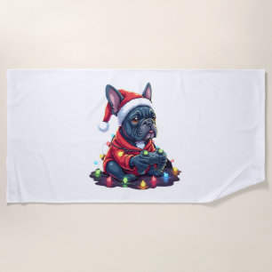 French Bulldog Video Game Controller Light Snow Sa Beach Towel