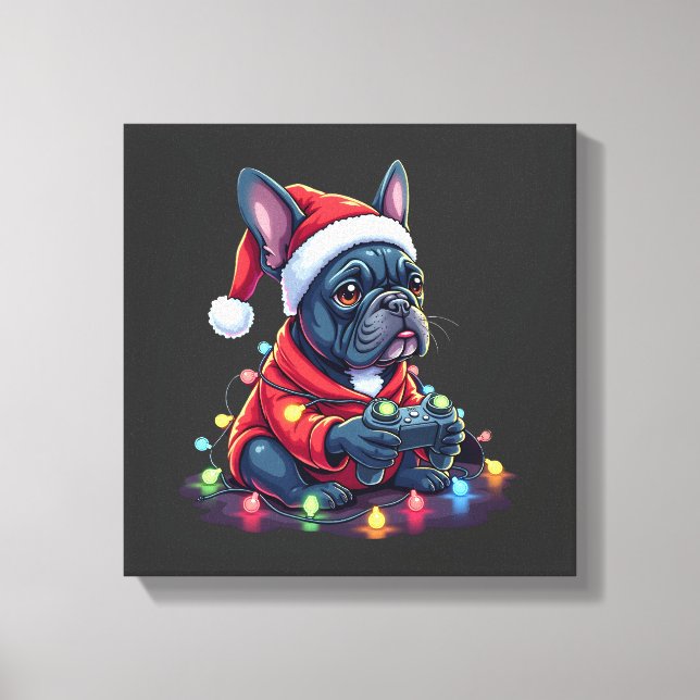 French Bulldog Video Game Controller Light Snow Sa Canvas Print (Front)